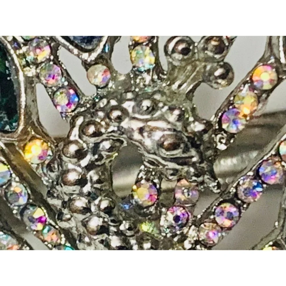 Rhinestone Peacock Boho Hinged Cuff Bracelet - Picture 2 of 10